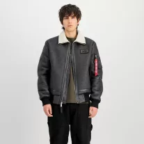 B-15-3 Faux Leather Bomber Jacket - black
