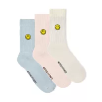 Smiley Sports Socks - 3 pair pack - white/blue/cream