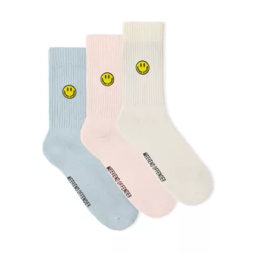 Smiley Sports Socks - 3 pair pack - white/blue/cream