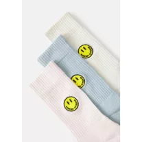 Smiley Sports Socks - 3 pair pack - white/blue/cream
