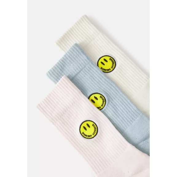 Smiley Sports Socks - 3 pair pack - white/blue/cream